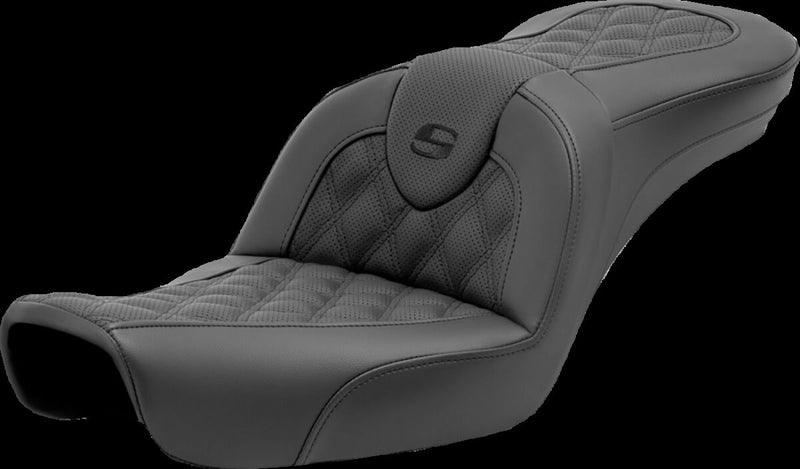 Saddlemen Roadsofa™ Lattice Stitch Seat - One-Piece, Leather /  Saddlehyde™, Each - Black for Harley-Davidson Dyna 1996-2003