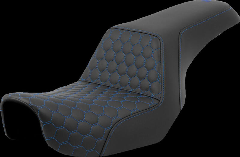 Saddlemen Honeycomb Step-up Seat - Saddlehyde™, Each, 2-Up Seat - Black / Blue for Harley-Davidson Dyna 2006-2017