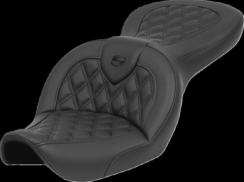 Saddlemen Roadsofa™ Standard Reach Seat - 2-Up Seat, Saddlehyde™ - Black for Harley-Davidson Dyna 1996-2003
