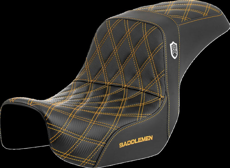 Saddlemen Pro Series SDC Performance Grip Seat - 2-Up Seat, Each, Saddlehyde™ - Black / Gold for Harley-Davidson Dyna 2006-2017
