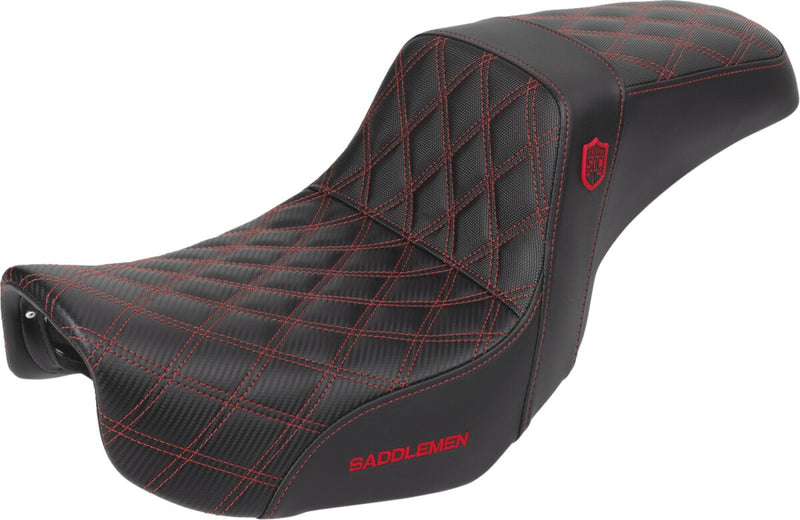 Saddlemen Pro Series SDC Performance Grip Seat - 2-Up Seat, Each, Saddlehyde™ - Black / Red for Harley-Davidson Dyna 2006-2017