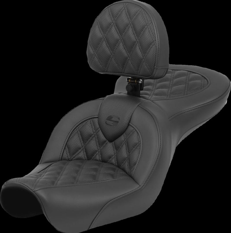 Saddlemen Roadsofa™ Lattice Stitch Seat - Each, Leather /  Saddlehyde™, 2-Up Seat - Black for Harley-Davidson Dyna 2004-2005