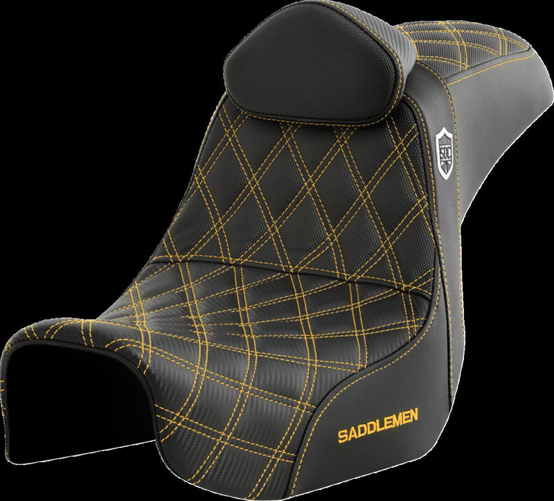 Saddlemen Pro Series SDC Performance Grip Seat - Saddlehyde™, 2-Up Seat, Each - Black / Gold for Harley-Davidson Dyna 2006-2017