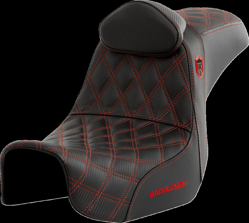 Saddlemen Pro Series SDC Performance Grip Seat - Saddlehyde™, 2-Up Seat, Each - Black / Red for Harley-Davidson Dyna 2006-2017