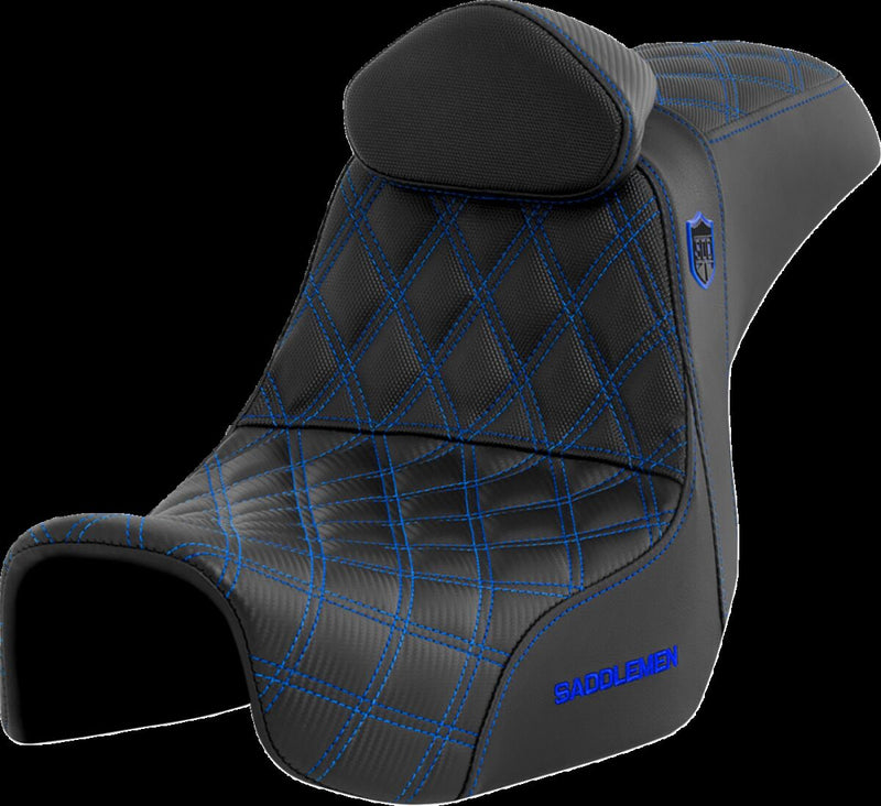 Saddlemen Pro Series SDC Performance Grip Seat - Saddlehyde™, 2-Up Seat, Each - Black / Blue for Harley-Davidson Dyna 2006-2017