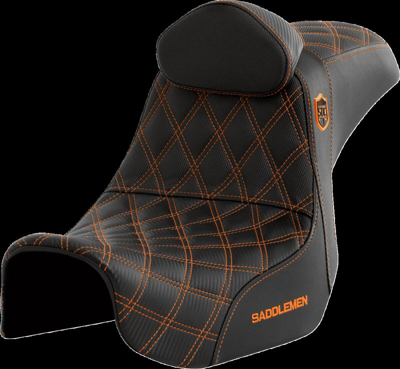 Saddlemen Pro Series SDC Performance Grip Seat - Each, 2-Up Seat, Saddlehyde™ - Black / Orange for Harley-Davidson Dyna 2006-2017