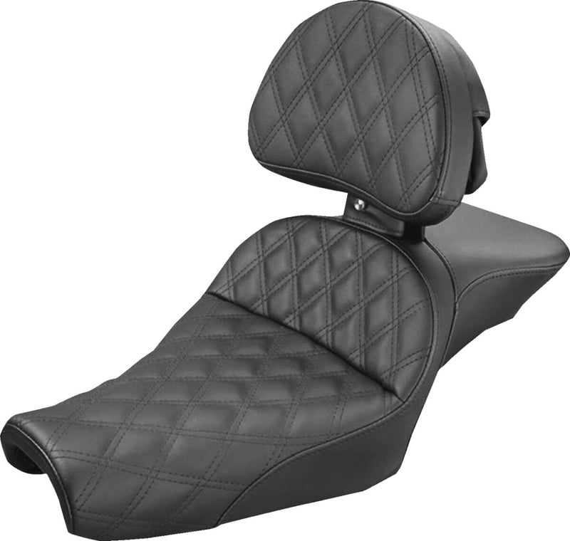 Saddlemen Explorer Lattice-Stitch Seat w/Driver Backrest for 2004-2022 Harley-Davidson Sportster Motorcycles Black