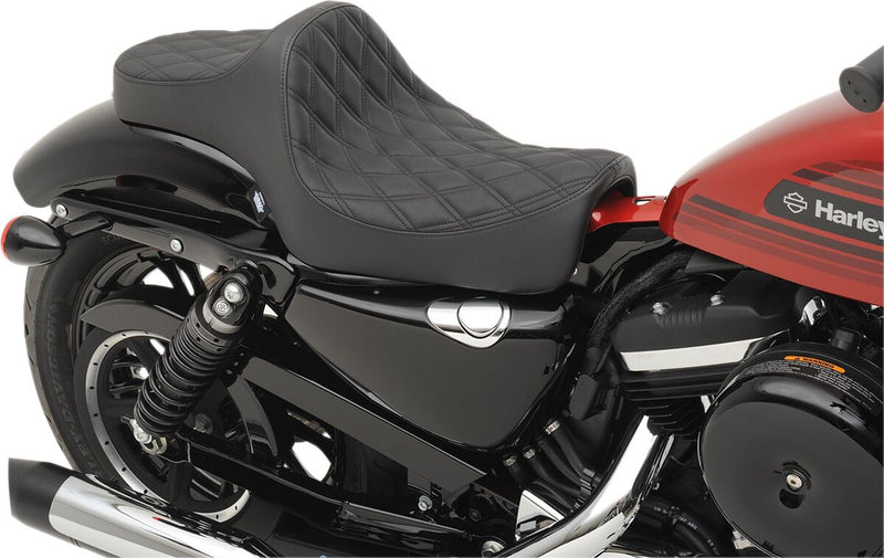 Drag Specialties Black Predator III Double Diamond Vinyl Seat w/Black Thread for 2004-2017 Harley-Davidson Sportster Motorcycles