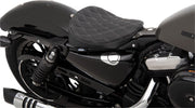 Drag Specialties Black Bobber-Style Double-Diamond Silver Stitch Solo Seat for 2010-2022 Harley-Davidson Sportster Motorcycles