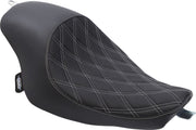 Drag Specialties Black 3/4 Double-Diamond Silver Stitch Vinyl Solo Seat for 2004-2022 Harley-Davidson Sportster Motorcycles