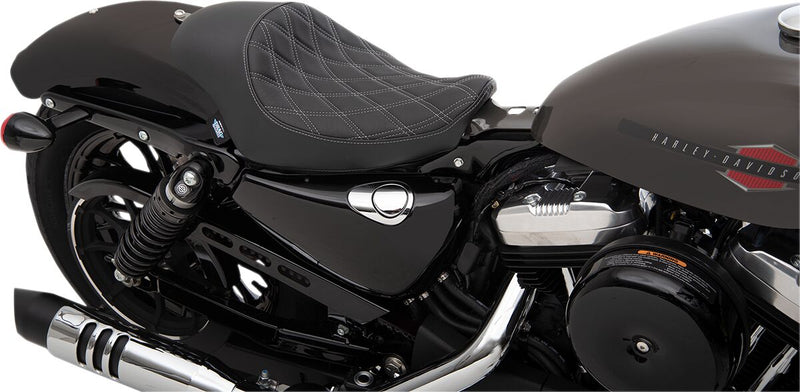 Drag Specialties Black 3/4 Double-Diamond Silver Stitch Vinyl Solo Seat for 2004-2022 Harley-Davidson Sportster Motorcycles