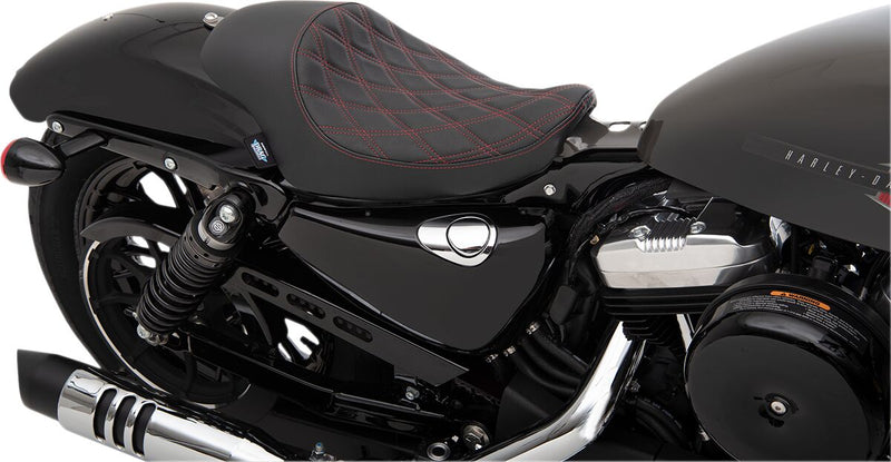 Drag Specialties 3/4 Double-Diamond Red Stitch Vinyl Solo Seat for 2004-2022 Harley-Davidson Sportster Motorcycles
