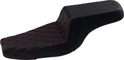 Saddlemen Red Tuck N Roll Step Up Seat w/Rear Lattice Stitch for 2004-2022 Harley-Davidson Sportster Motorcycles Black| Red #807-11-172RD