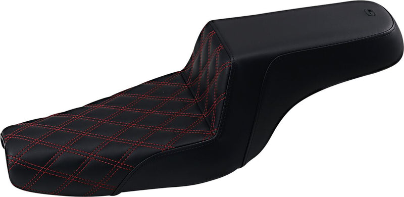Saddlemen Red Tuck N Roll Step Up Seat w/Rear Lattice Stitch for 2004-2022 Harley-Davidson Sportster Motorcycles Black| Red #807-11-172RD