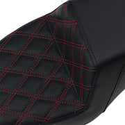 Saddlemen Red Tuck N Roll Step Up Seat w/Rear Lattice Stitch for 2004-2022 Harley-Davidson Sportster Motorcycles Black| Red #807-11-172RD