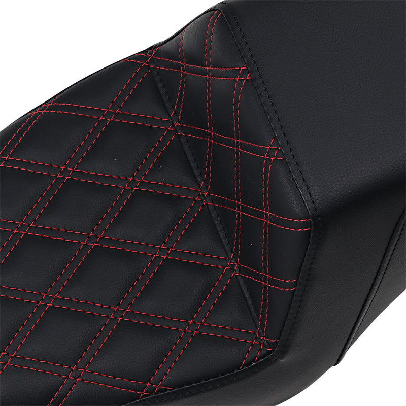 Saddlemen Red Tuck N Roll Step Up Seat w/Rear Lattice Stitch for 2004-2022 Harley-Davidson Sportster Motorcycles Black| Red #807-11-172RD
