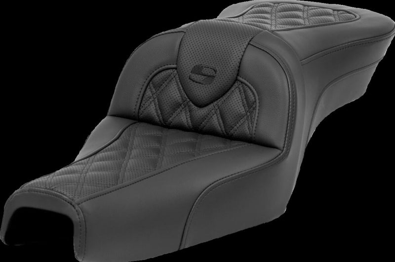 Saddlemen Roadsofa™ Standard Reach Seat - 2-Up Seat, Leather /  Saddlehyde™ - Black for Harley-Davidson Sportster 2004-2022