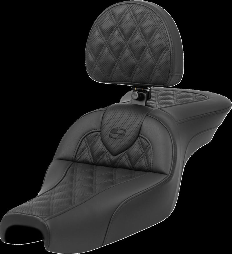 Saddlemen Roadsofa™ Standard Reach Seat - Leather /  Saddlehyde™, 2-Up Seat - Black for Harley-Davidson Sportster 2004-2022