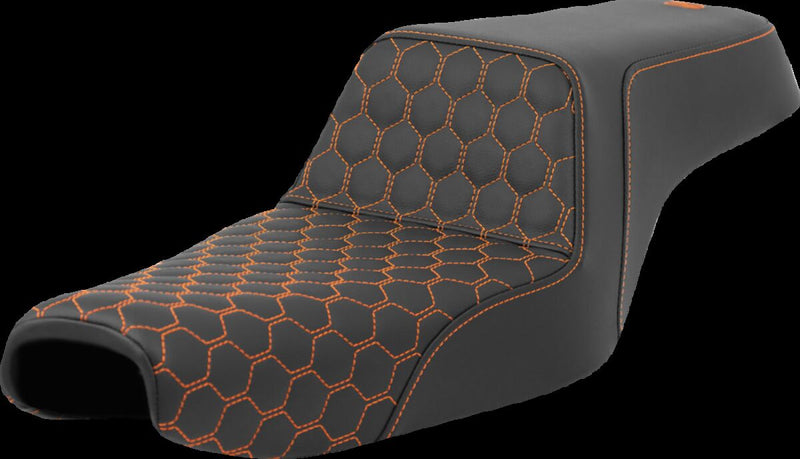 Saddlemen Honeycomb Step-up Seat - Each, 2-Up Seat, Saddlehyde™ - Black / Orange for Harley-Davidson Sportster 2004-2022