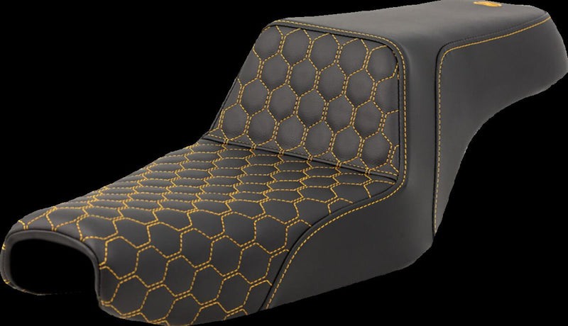 Saddlemen Honeycomb Step-up Seat - 2-Up Seat, Each, Saddlehyde™ - Black / Gold for Harley-Davidson Sportster 2004-2022