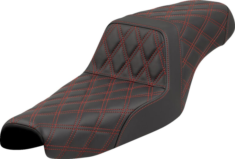 Saddlemen Lattice Stitch Step-up Seat - Each, 2-Up Seat, Saddlehyde™ - Black / Red for Harley-Davidson Sportster 2004-2022