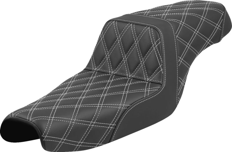 Saddlemen Lattice Stitch Step-up Seat - Saddlehyde™, 2-Up Seat, Each - Black / White for Harley-Davidson Sportster 2004-2022
