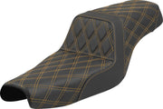 Saddlemen Lattice Stitch Step-Up Seat for 2004-2022 Harley-Davidson Black Gold 2-Up Seat Saddlehyde™ #807-11-17507