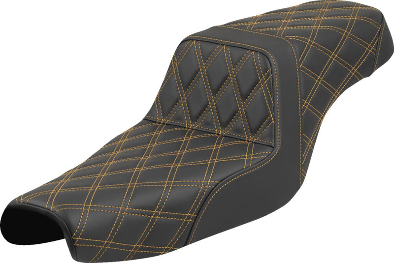 Saddlemen Lattice Stitch Step-Up Seat for 2004-2022 Harley-Davidson Black Gold 2-Up Seat Saddlehyde™ #807-11-17507