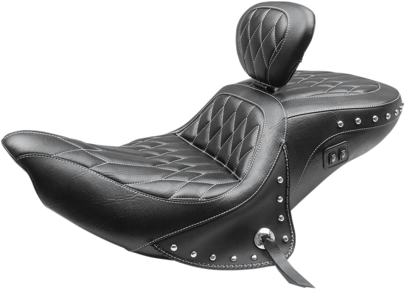 Mustang Seats Black Diamond Stitched Standard Touring Heated 2-Up Seat w/Drivers Backrest for 2015-2019 Indian Roadmaster Motorcycles