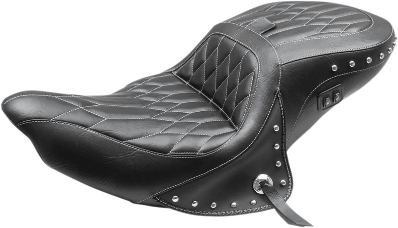Mustang Seats Black Diamond Stitched Standard Touring Heated 2-Up Seat w/Drivers Backrest for 2015-2019 Indian Roadmaster Motorcycles