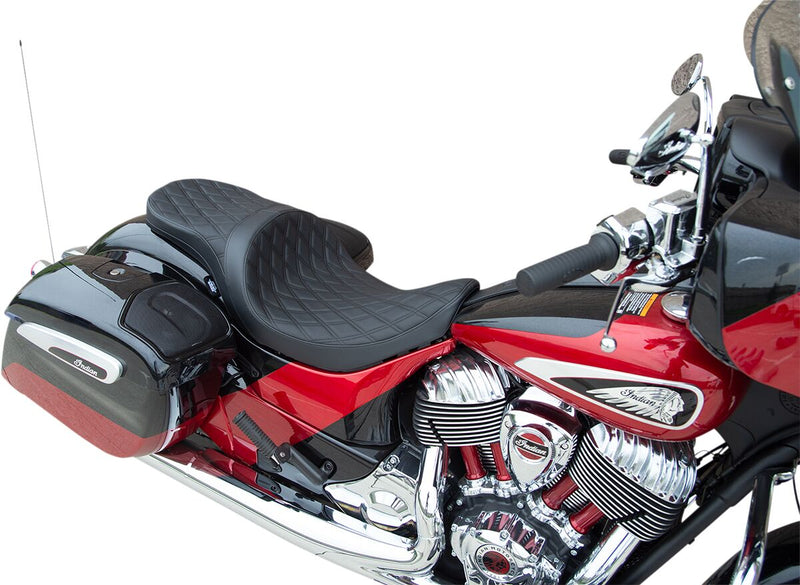 Drag Specialties Black Vinyl Low Touring Double Diamond Seat for Various Indian Motorcycles