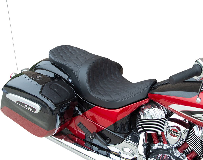 Drag Specialties Black Solar Forward Positioned Low Profile Double Diamond Seat for Various Indian Motorcycles