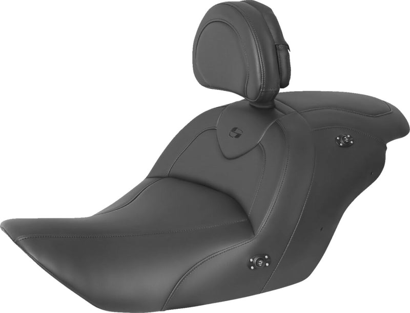 Saddlemen Black Heated Roadsofa Seat w/Driver Backrest for 2013-2016 Honda GL1800B Gold Wing F6B and 2013-2017 Honda GL1800B2 Gold Wing F6B Deluxe Motorcycles