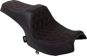 Drag Specialties Seats Predator III Seat for 2020-2025 INDIAN CHALLENGER Black 2-Up Seat Vinyl Black| Red #4718D