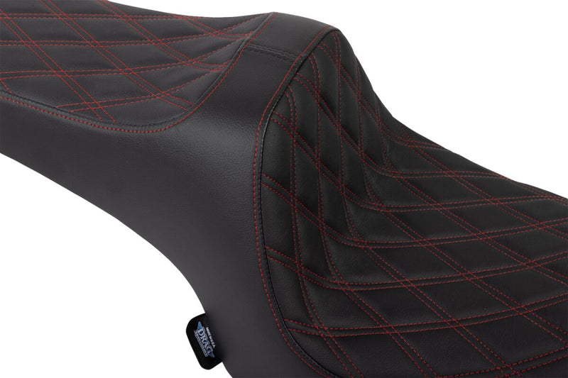 Drag Specialties Seats Predator III Seat for 2020-2025 INDIAN CHALLENGER Black 2-Up Seat Vinyl Black| Red #4718D