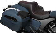 Drag Specialties Seats Predator III Seat for 2020-2025 INDIAN CHALLENGER Black 2-Up Seat Vinyl Black| Red #4718D
