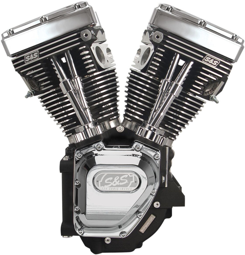 S&S Cycle T124 High Compression Long Block Engine T-Series Chrome Wrinkle Black