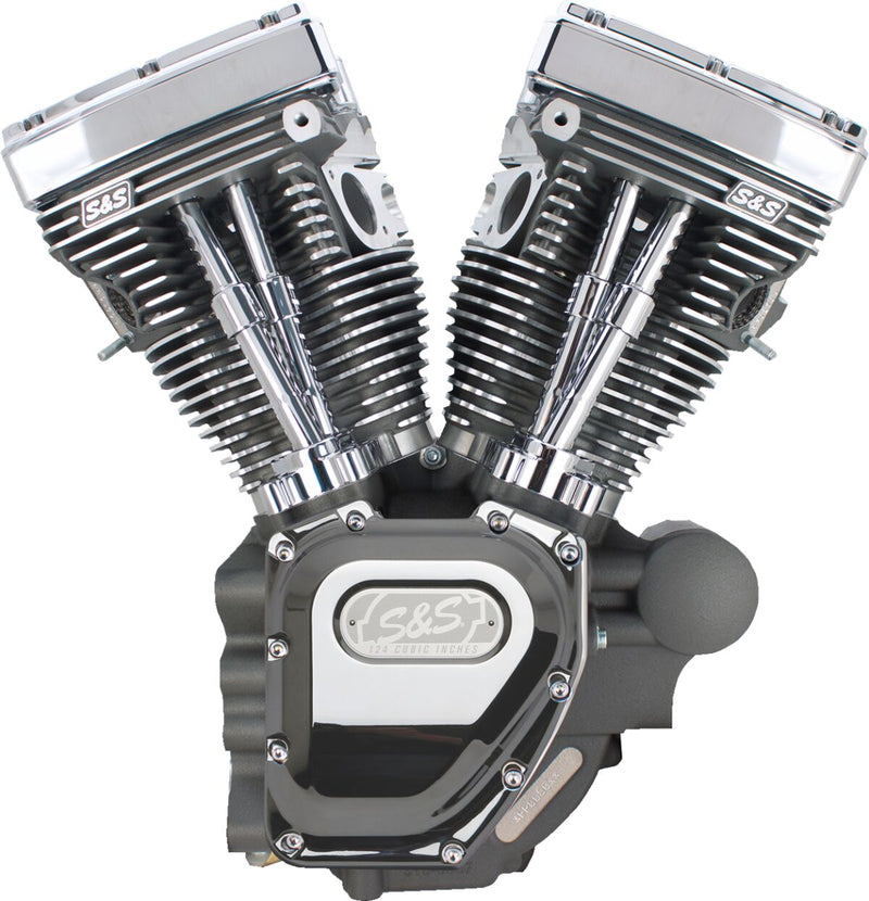 S&S Cycle T124 Low Compression Long Block Engine for 2007-2016 Harley-Davidson T-Series Stone Grey