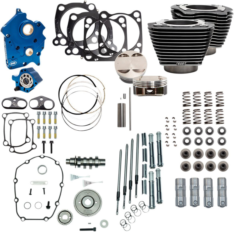 S&S Cycle Power Package - 128" Water Cooled, Gear Drive, Black Granite w/ Highlighted Fins and Chrome Pushrod Tubes for Various Various Harley-Davidson Motorcycles (See Fitment List)
