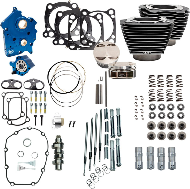 S&S Cycle 124 in. Black Granite Power Package Big Bore Kit for Chain Drive w/Highlighted Fins for Various Various Harley-Davidson Motorcycles (See Fitment List)