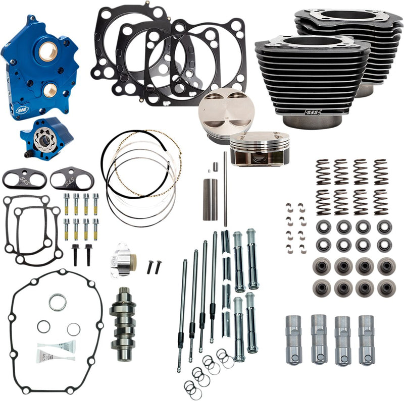 S&S Cycle 128 in. Black Granite Power Package Big Bore Kit for Chain Drive w/Highlighted Fins for Various Various Harley-Davidson Motorcycles (See Fitment List)