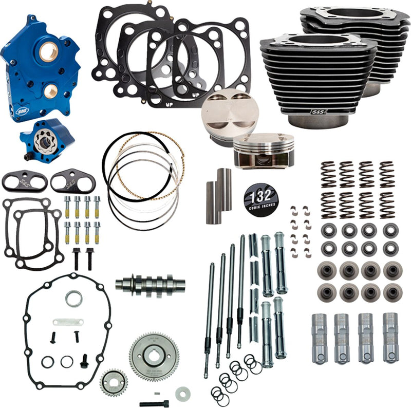 S&S Cycle 132" Power Package for M8 for 2017-2023 Harley-Davidson Performance Kit Black Granite Highlighted Fins Engine #310-1238C