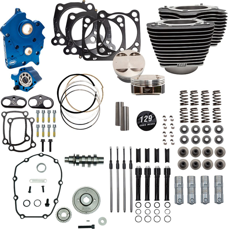 S&S Cycle 129" Power Package for M8 for 2017-2023 Harley-Davidson Performance Kit Highlighted Fins Wrinkle Black Engine