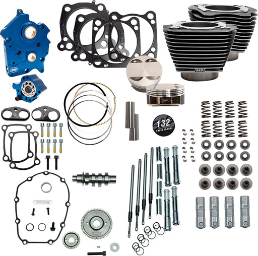 S&S Cycle 132" Power Package for M8 for 2017-2025 Harley-Davidson Performance Kit Black Granite Highlighted Fins Engine