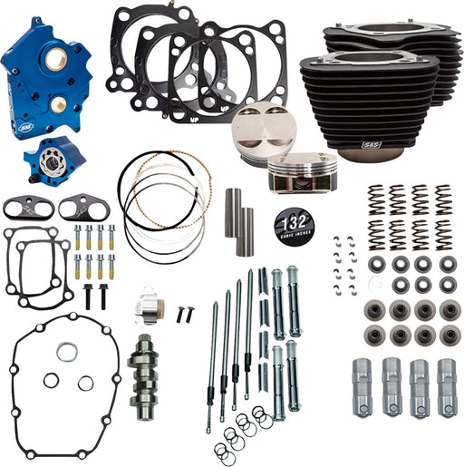S&S Cycle 132" Power Package for M8 for 2017-2023 Harley-Davidson Performance Kit Non-Highlighted Fins Wrinkle Black Engine