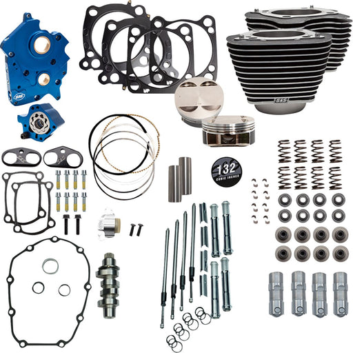 S&S Cycle 132" Power Package for M8 for 2017-2023 Harley-Davidson Performance Kit Highlighted Fins Wrinkle Black Engine