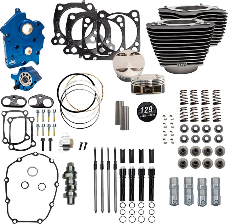 S&S Cycle 129" Power Package for M8 for 2017-2023 Harley-Davidson Performance Kit Highlighted Fins Wrinkle Black Engine #310-1225C