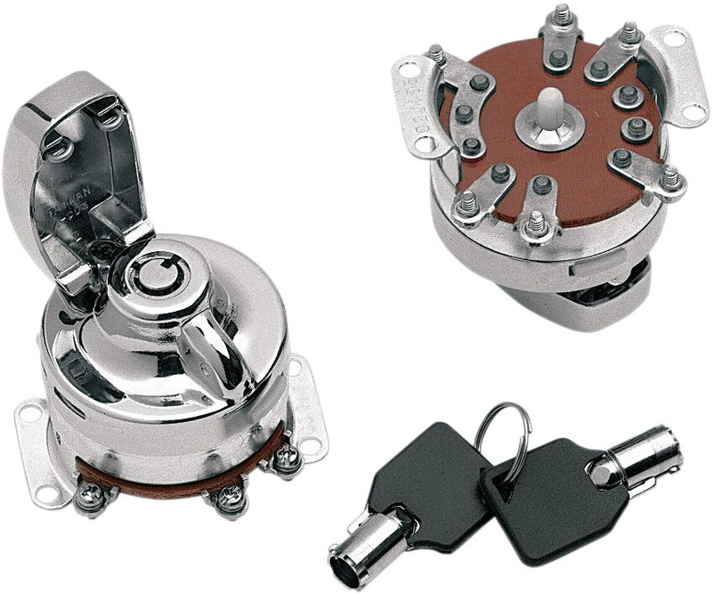 Drag Specialties Round Key Internal Contact Switch - Each - Chrome for Harley-Davidson Touring & Softail 1973-1995