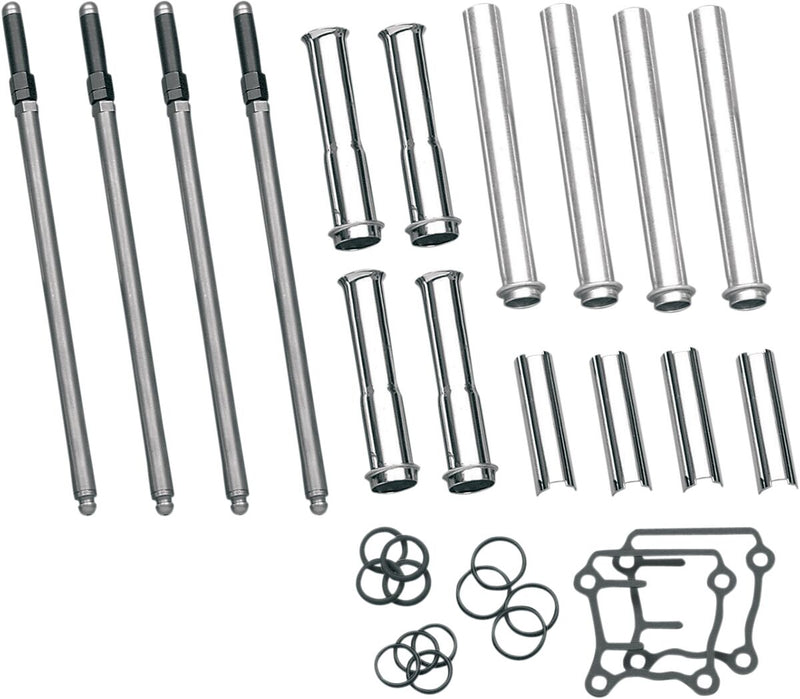 S&S Cycle Adjustable Pushrod Cover Kit with Chrome Covers Pushrod Kit Chromoly Steel Set of 4 #93-5095