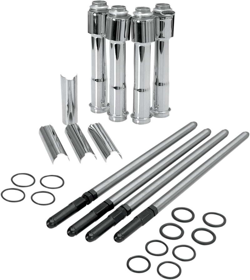 S&S Cycle Adjustable Pushrod Cover Kit with Chrome Covers Pushrod Kit Chromoly Steel Set of 4 #930-0024